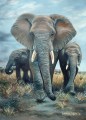 Elephants, Mother & Young-ones Elephants, Mother & Young-ones. Oil on Canvas. Sold