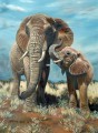 Elephants, mother & babe. Elephants, mother & babe. Oil on Canvas. sold