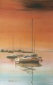 Boats at sunset painting